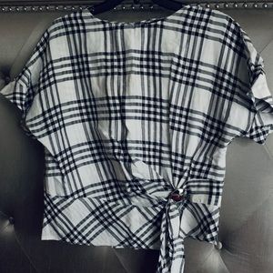 Zara Black & White Plaid Clip Blouse